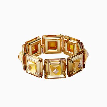 Chroma bracelet, Cushion cut crystals, Yellow, Gold tone plated